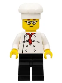 LEGO Chef - White Torso with 8 Buttons, Black Legs, Rounded Glasses, Brown Eyebrows minifigure