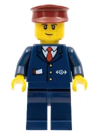 LEGO Dark Blue Suit with Train Logo, Dark Blue Legs, Dark Red Hat, Cheek Lines minifigure
