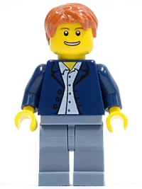 LEGO Dark Blue Jacket, Light Blue Shirt, Sand Blue Legs, Dark Orange Short Tousled Hair minifigure