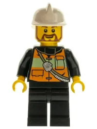 LEGO Fire - Reflective Stripe Vest with Pockets and Shoulder Strap, White Fire Helmet, Brown Beard minifigure