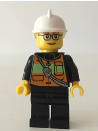 LEGO Fire - Reflective Stripe Vest with Pockets and Shoulder Strap, White Fire Helmet, Glasses minifigure