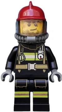 LEGO Fire - Reflective Stripes with Utility Belt, Dark Red Fire Helmet, Breathing Neck Gear with Air Tanks, Crooked Smile and Scar minifigure