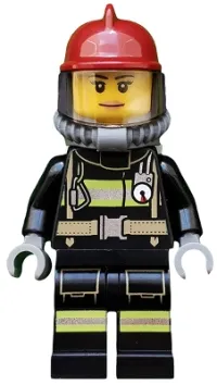 LEGO Fire - Reflective Stripes with Utility Belt, Dark Red Fire Helmet, Breathing Neck Gear with Air Tanks, Peach Lips Smile minifigure