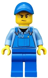 LEGO Overalls with Tools in Pocket Blue, Blue Cap with Hole, Sweat Drops minifigure