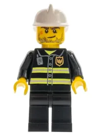 LEGO Fire - Reflective Stripes, Black Legs, White Fire Helmet, Crooked Smile with Scar minifigure