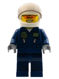 LEGO Swamp Police - Helicopter Pilot, Dark Blue Flight Suit with Badge, Helmet, Plain Hips and Legs minifigure