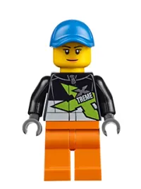 LEGO Xtreme Powerboat Driver, Female, Black Race Jacket, Orange Legs, Blue Seamed Cap minifigure