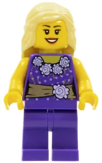 LEGO Female Dark Purple Blouse with Gold Sash and Flowers, Dark Purple Legs, Bright Light Yellow Female Hair Mid-Length minifigure
