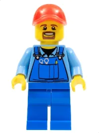 LEGO Overalls with Tools in Pocket Blue, Red Cap with Hole, Brown Moustache and Goatee minifigure