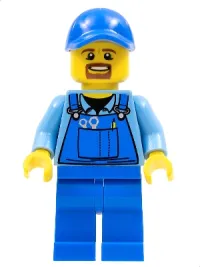 LEGO Overalls with Tools in Pocket Blue, Blue Cap with Hole, Brown Moustache and Goatee minifigure