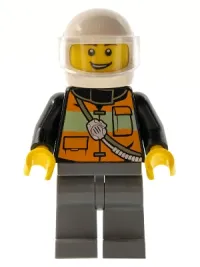 LEGO Fire - Reflective Stripe Vest with Pockets and Shoulder Strap,White Helmet, Brown Eyebrows minifigure