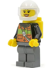 LEGO Fire - Reflective Stripe Vest with Pockets and Shoulder Strap, White Helmet, Yellow Air Tanks, Peach Lips minifigure