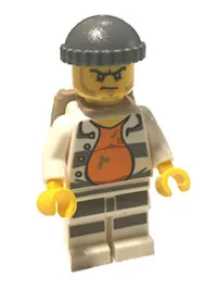 LEGO Police - Jail Prisoner 18675, Open Shirt, Striped Legs, Gray Knit Cap, Backpack minifigure