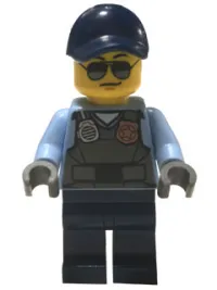 LEGO Police - City Officer, Sunglasses, Gray Vest with Radio and Gold Badge, Dark Blue Legs, Dark Blue Cap minifigure
