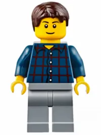 LEGO Plaid Button Shirt, Light Bluish Gray Legs, Dark Brown Short Tousled Hair minifigure