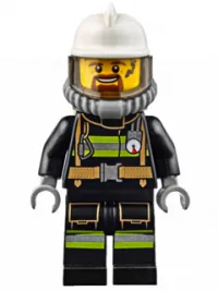 LEGO Fire - Reflective Stripes with Utility Belt, White Fire Helmet, Breathing Neck Gear with Air Tanks, Trans Black Visor, Goatee minifigure
