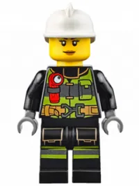 LEGO Fire - Reflective Stripes with Utility Belt and Flashlight, White Fire Helmet, Peach Lips minifigure