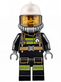 LEGO Fire - Reflective Stripes with Utility Belt, White Fire Helmet, Breathing Neck Gear with Air Tanks, Trans Black Visor, Beard Stubble minifigure