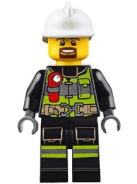 LEGO Fire - Reflective Stripes with Utility Belt and Flashlight, White Fire Helmet, Brown Moustache and Goatee minifigure