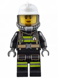 LEGO Fire - Reflective Stripes with Utility Belt, White Fire Helmet, Breathing Neck Gear with Air Tanks, Trans Black Visor, Peach Lips Smile minifigure