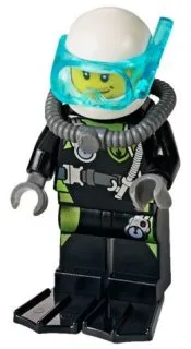 LEGO Fire - Scuba Diver, Black Flippers, Dark Bluish Gray Scuba Tank, White Helmet, Trans-Light Blue Scuba Mask minifigure
