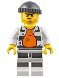 LEGO Police - Jail Prisoner 18675, Open Shirt, Striped Legs, Gray Knit Cap minifigure