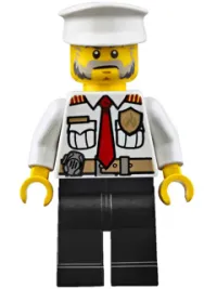 LEGO Fire Boat Captain - White Shirt with Red Tie, Badge, Belt, Black Legs, White Police Hat minifigure