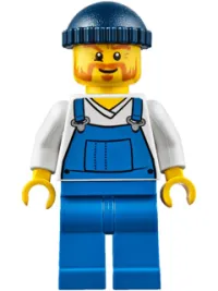 LEGO Fire Lighthouse Keeper - Overalls Blue over V-Neck Shirt, Blue Legs, Dark Blue Knit Cap minifigure