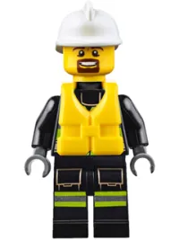 LEGO Fire - Reflective Stripes with Utility Belt and Flashlight, Life Jacket, White Fire Helmet, Brown Moustache and Goatee minifigure