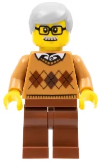 LEGO Grandfather - Medium Nougat Argyle Sweater, Light Bluish Gray Hair minifigure