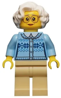 LEGO Grandmother - Fair Isle Sweater, White Hair, Tan Legs, Glasses minifigure