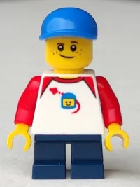 LEGO Boy, Freckles, Classic Space Shirt with Red Sleeves, Dark Blue Short Legs minifigure