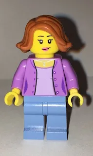 LEGO Medium Lavender Jacket over Lavender Shirt, Medium Blue Legs, Dark Orange Female Hair Short Swept Sideways minifigure