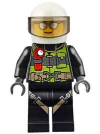 LEGO Fire - Reflective Stripes with Utility Belt and Flashlight, White Helmet, Trans-Black Visor, Silver Sunglasses minifigure