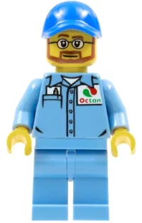 LEGO Medium Blue Uniform Shirt with Pocket and Octan Logo, Medium Blue Legs, Blue Cap with Hole minifigure