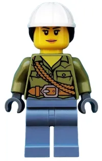 LEGO Volcano Explorer - Female, Shirt with Belt and Shoulder Ropes, White Construction Helmet with Long Hair minifigure