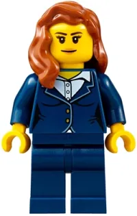 LEGO Businesswoman - Dark Blue Pants Suit, Peach Lips, Dark Orange Female Hair over Shoulder minifigure