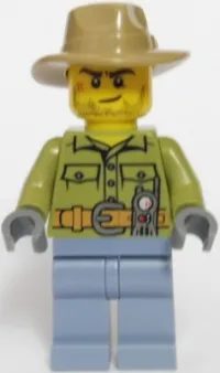 LEGO Volcano Explorer - Male, Shirt with Belt and Radio, Dark Tan Fedora Hat, Crooked Smile and Scar minifigure