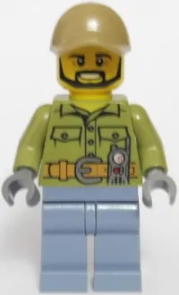 LEGO Volcano Explorer - Male, Shirt with Belt and Radio, Dark Tan Cap with Hole, Black Angular Beard minifigure