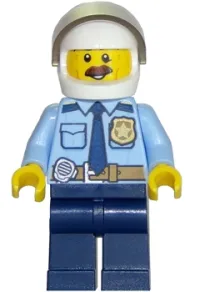 LEGO Police - City Shirt with Dark Blue Tie and Gold Badge, Dark Tan Belt with Radio, Dark Blue Legs, White Helmet minifigure