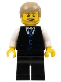 LEGO Black Vest with Blue Striped Tie, Black Legs, White Arms, Dark Tan Male Hair, Dark Tan Beard minifigure