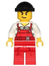 LEGO Police - City Bandit Male with Red Overalls, Black Knit Cap, Lopsided Open Smile minifigure