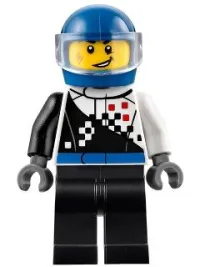 LEGO Buggy Driver, Checkered Race Torso, Blue Helmet, Black Legs minifigure