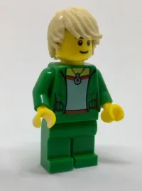 LEGO Saxophone Player, Green Jacket with Necklace, Green Legs, Tan Hair, Black Eyebrows minifigure