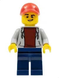 LEGO ATV Driver - Male, Open Hoodie, Dark Blue Legs, Red Cap minifigure