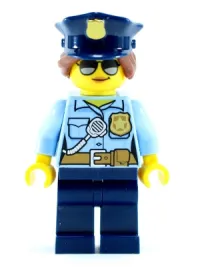 LEGO Police - City Officer Female, Bright Light Blue Shirt with Badge and Radio, Dark Blue Legs, Dark Blue Police Hat, Sunglasses minifigure