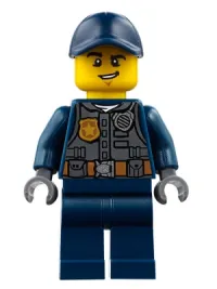 LEGO Police - City Officer with Dark Bluish Gray Vest with Badge and Radio, Dark Blue Legs, Dark Blue Cap minifigure