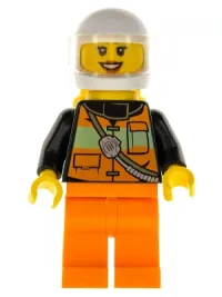 LEGO Fire - Reflective Stripe Vest with Pockets and Shoulder Strap, Orange Pants, White Helmet, Yellow, Peach Lips minifigure