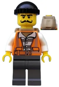 LEGO Police - City Bandit Male with Orange Vest, Black Knit Cap, Moustache Curly Long minifigure