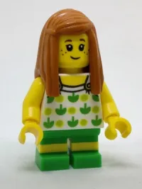LEGO Beachgoer - Girl, Top with Apples and Green Legs with Yellow Stripes minifigure